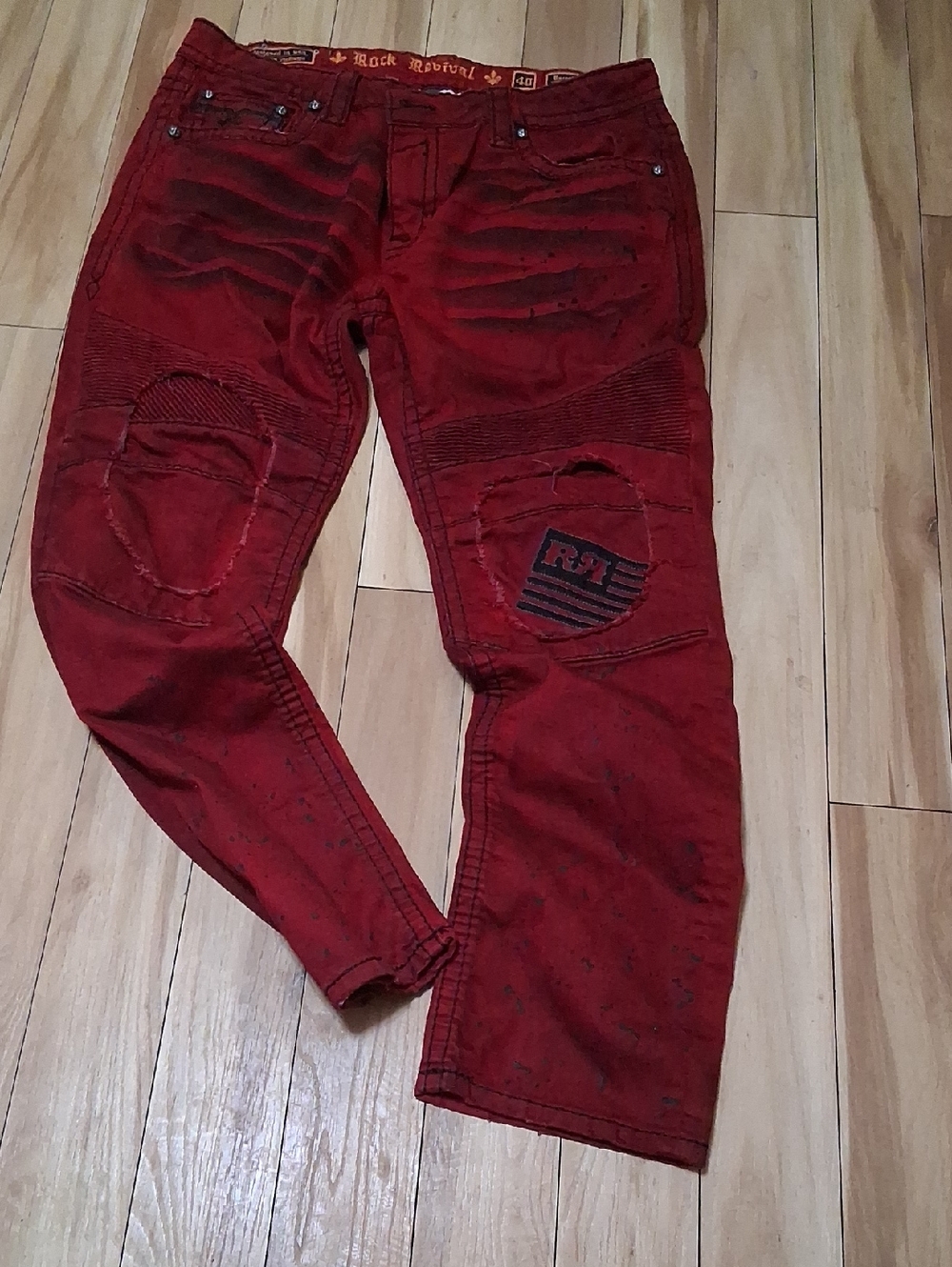 Rock Revival Men’s Red Distressed Biker Jeans